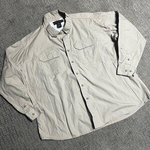 Men's Khaki Tact Gear 100% Cotton Long Sleeve Button Up Size 3XL